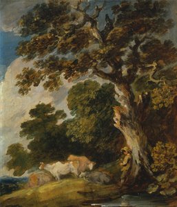 Paysage boisé avec bétail et berger